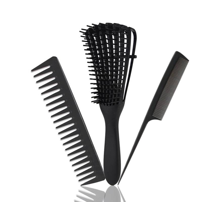 3 Pieces custom logo detangling hair brush private label for Curly Hair Afro Textured 3a to 4c Kinky detangling hair brush Set