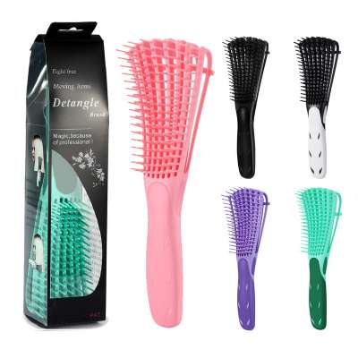 Customized Logo Good Quality Rubber Handle Soft Flexible Teeth Kinky Wavy Natural Hair Detangling Brush Manufacturer